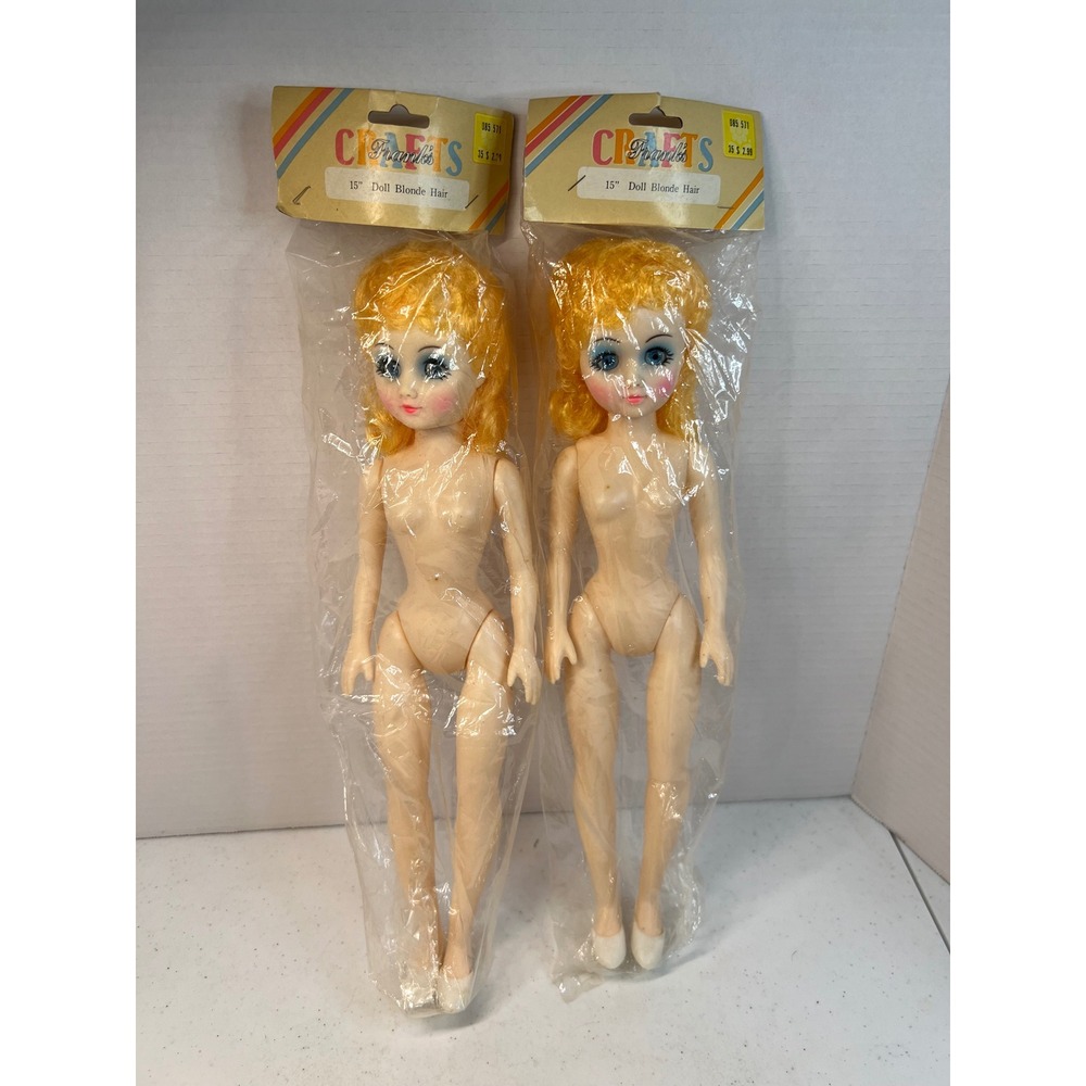 Vtg  Frank's Fibre-Craft 15" Fashion Dolls Lot 2 NOS Blonde Hair Crochet Doll